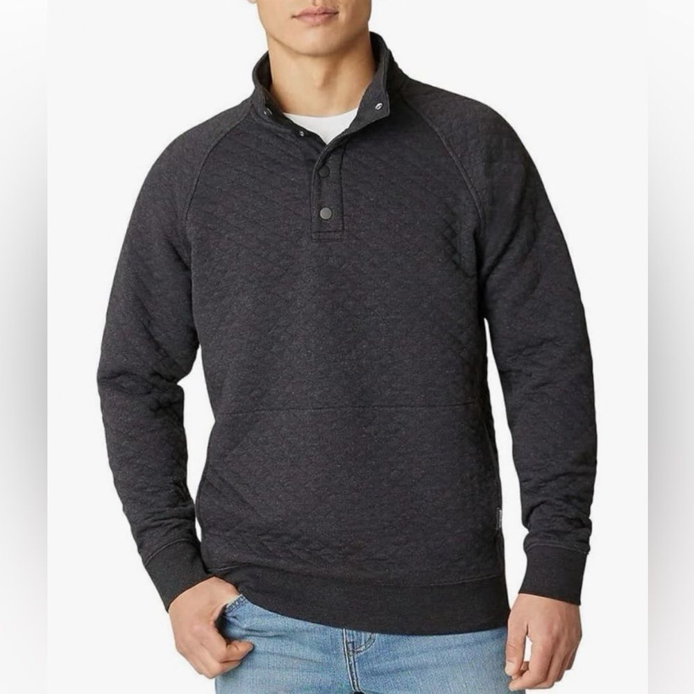 Eddie Bauer Men's Medium Midweight Quarter Snap Mock Quilted Pullover Charcoal